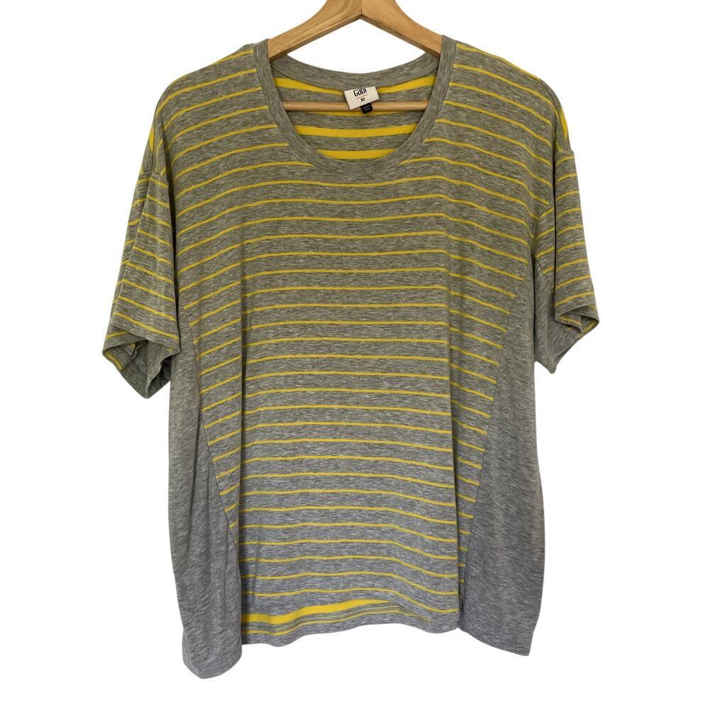 Cabi Striped Short Sleeve T-Shirt XS Yellow Gray Women Rayon Spandex Top